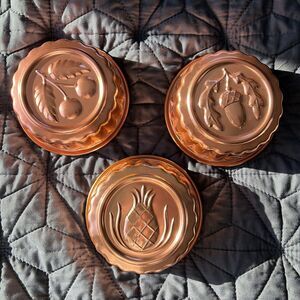 Vintage Lot of 3 Hanging acorn pineapple Cherry Copper Metal Jell-O/Aspic Mold